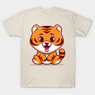 Cute Baby Tiger Sitting Cartoon T-Shirt